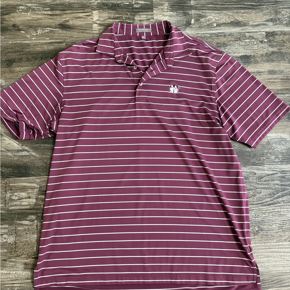 Peter Millar Men's Polo Shirt - Maroon and White Stripes